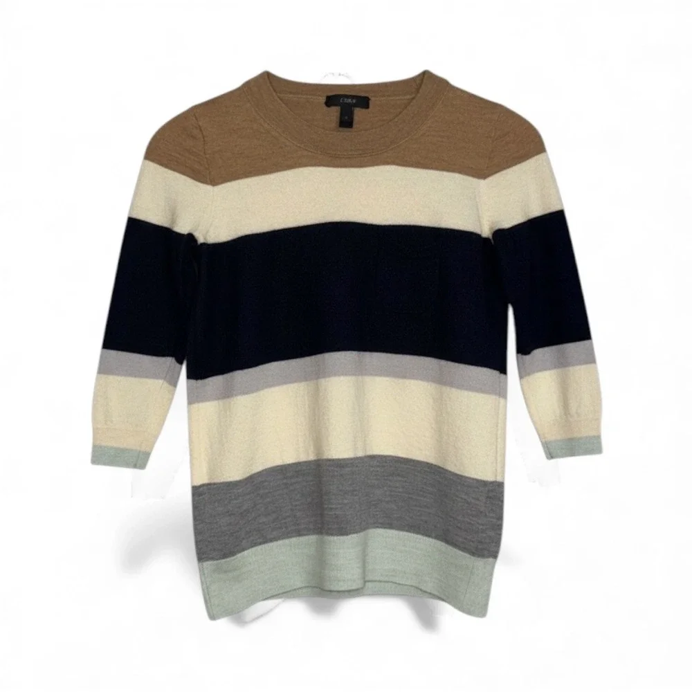 J‎ Crew Striped Merino Wool 3/4 Sleeve Sweater XS
